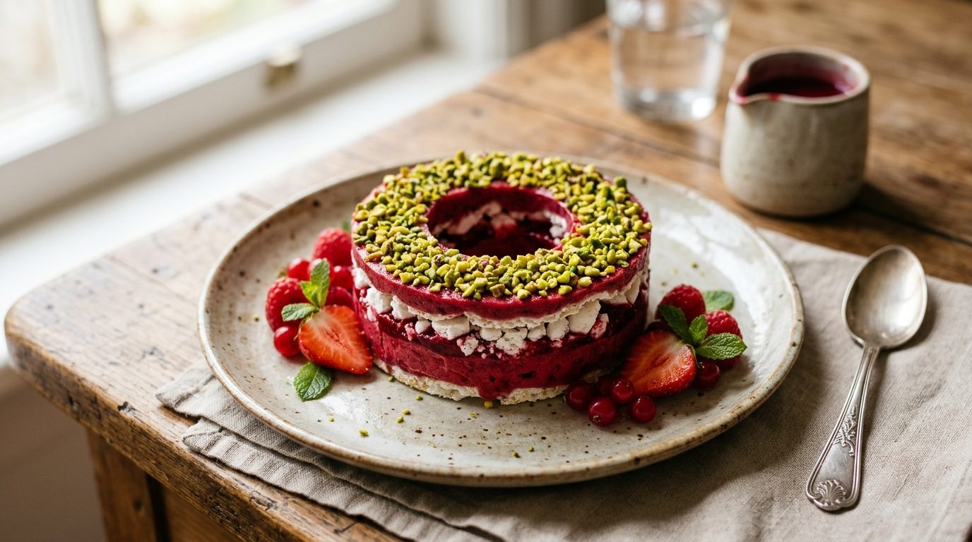 Méli-mélo de sorbet aux fruits rouges et meringues craquantes