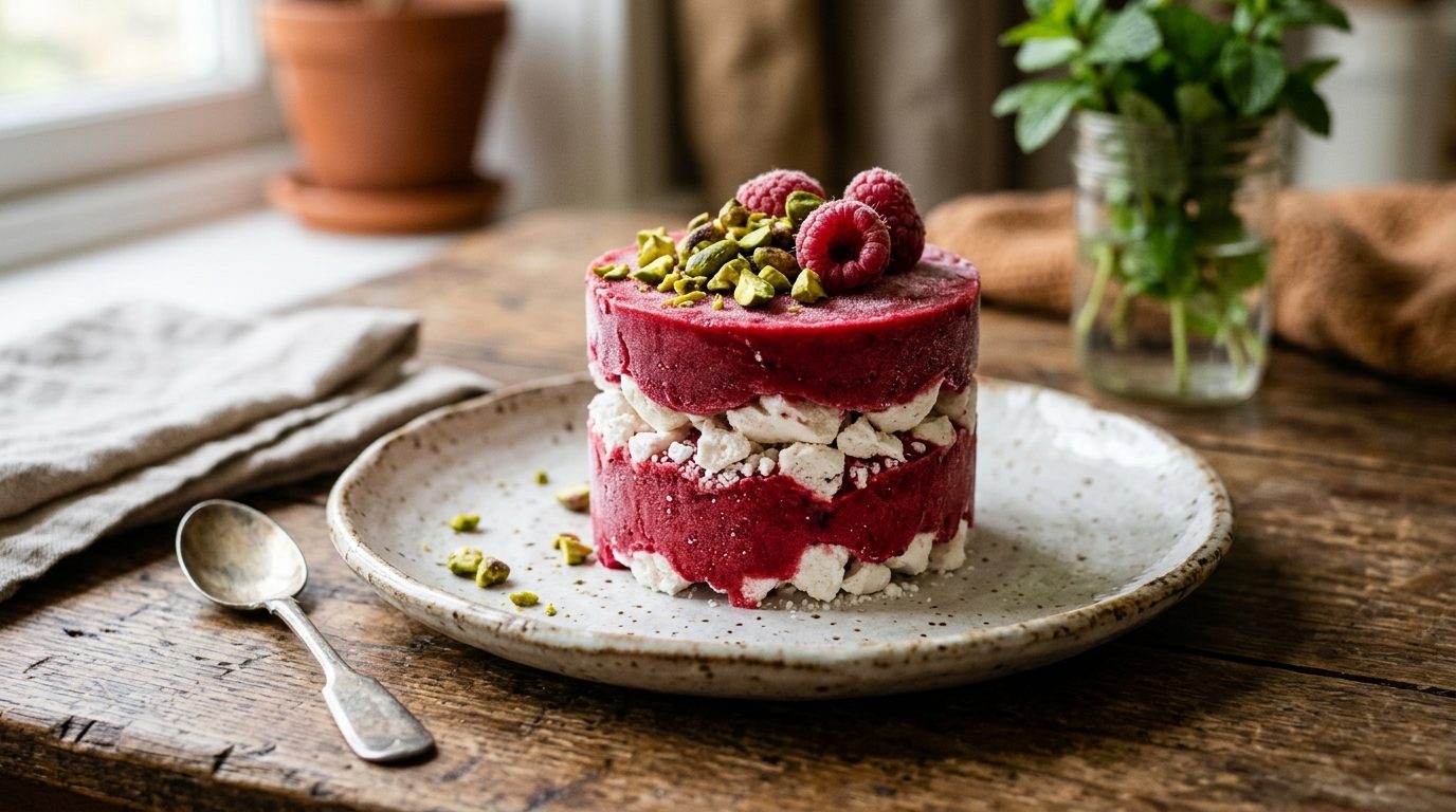 Méli-mélo glacé aux fruits rouges et brisures de meringue