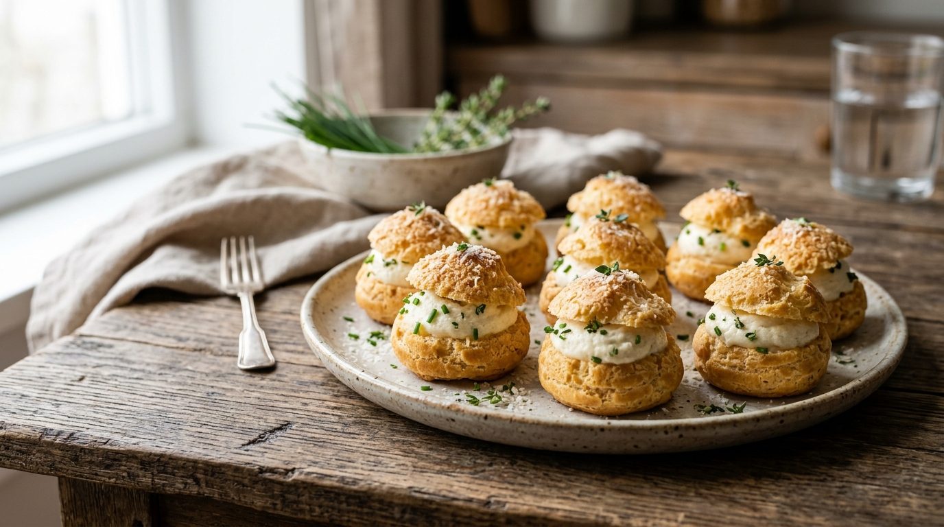 Petits choux salés et espuma crémeuse au parmesan