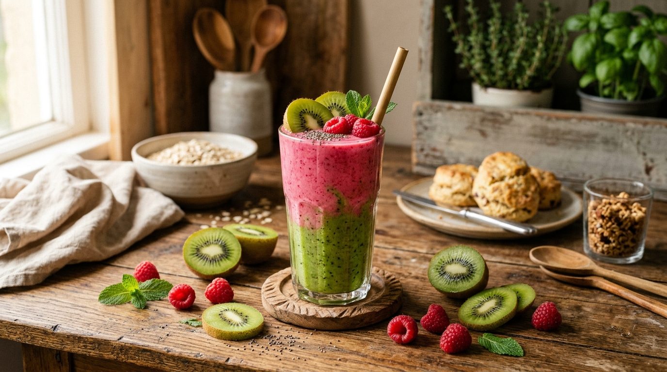 Smoothie rafraîchissant au kiwi et framboises : la douceur fruitée express