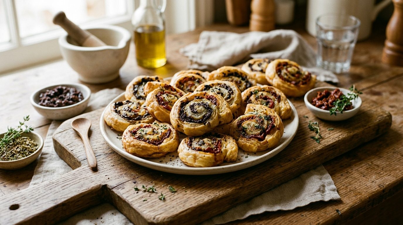 Roulés feuilletés à la tapenade et aux tomates séchées pour l&rsquo;apéritif