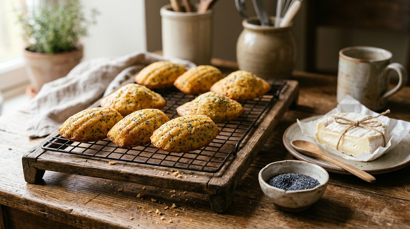 Madeleines au Saint-Marcellin, parmesan et graines de pavot
