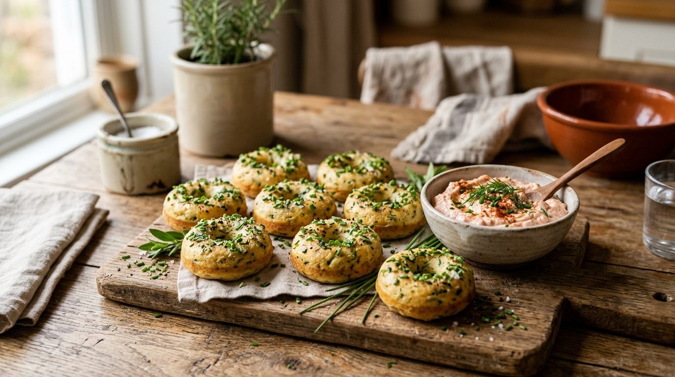 Donuts salés au tarama de saumon et ciboulette