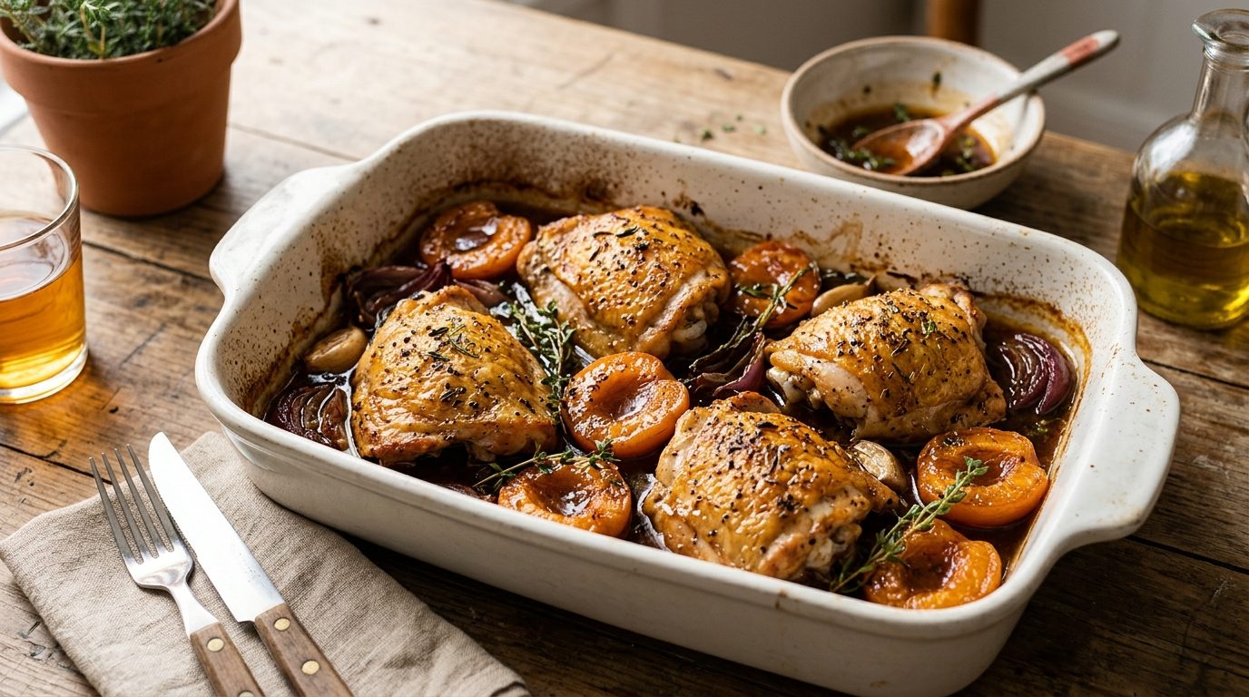 Cuisses de poulet aux abricots au four : la recette express en cocotte