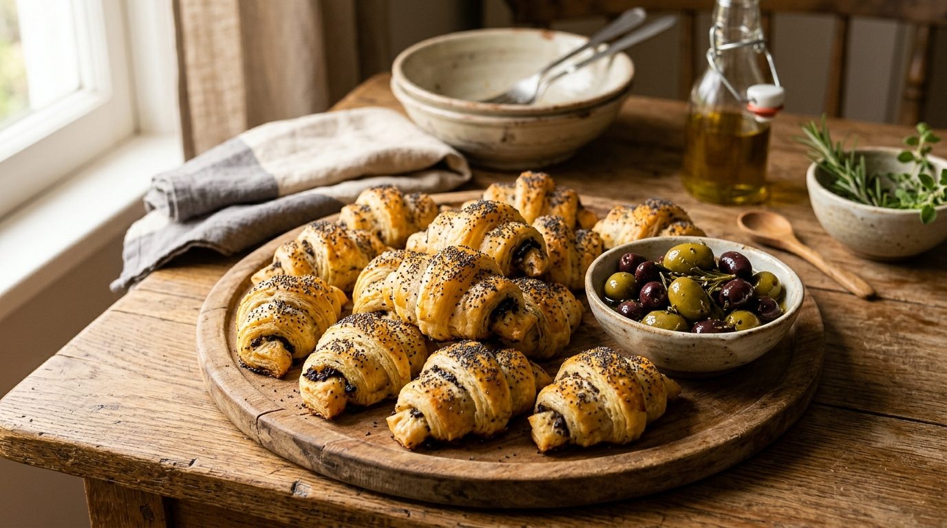 Mini-croissants feuilletés à la tapenade pour l&rsquo;apéritif