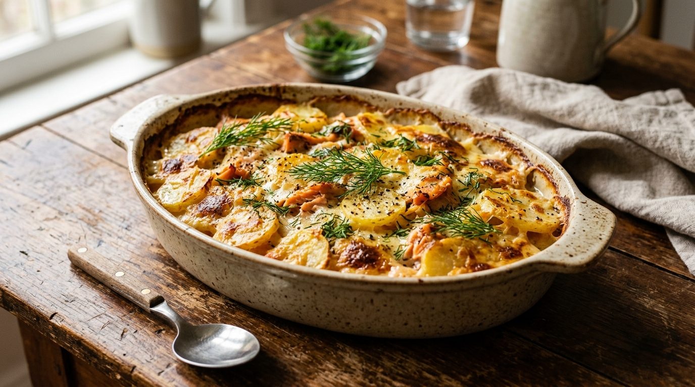 Gratin façon dauphinois au saumon fumé : la recette fondante et réconfortante
