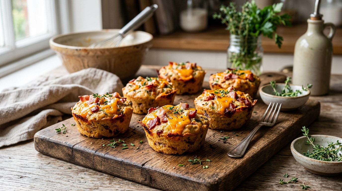 Mini-cakes salés à la mimolette et aux lardons