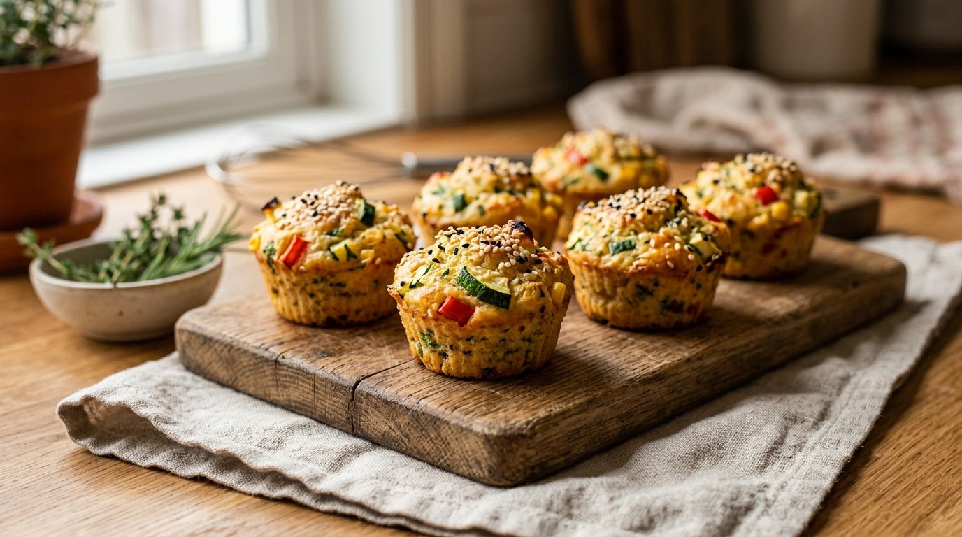 Mini-muffins aux légumes croquants et parfum de curry pour l&rsquo;apéritif