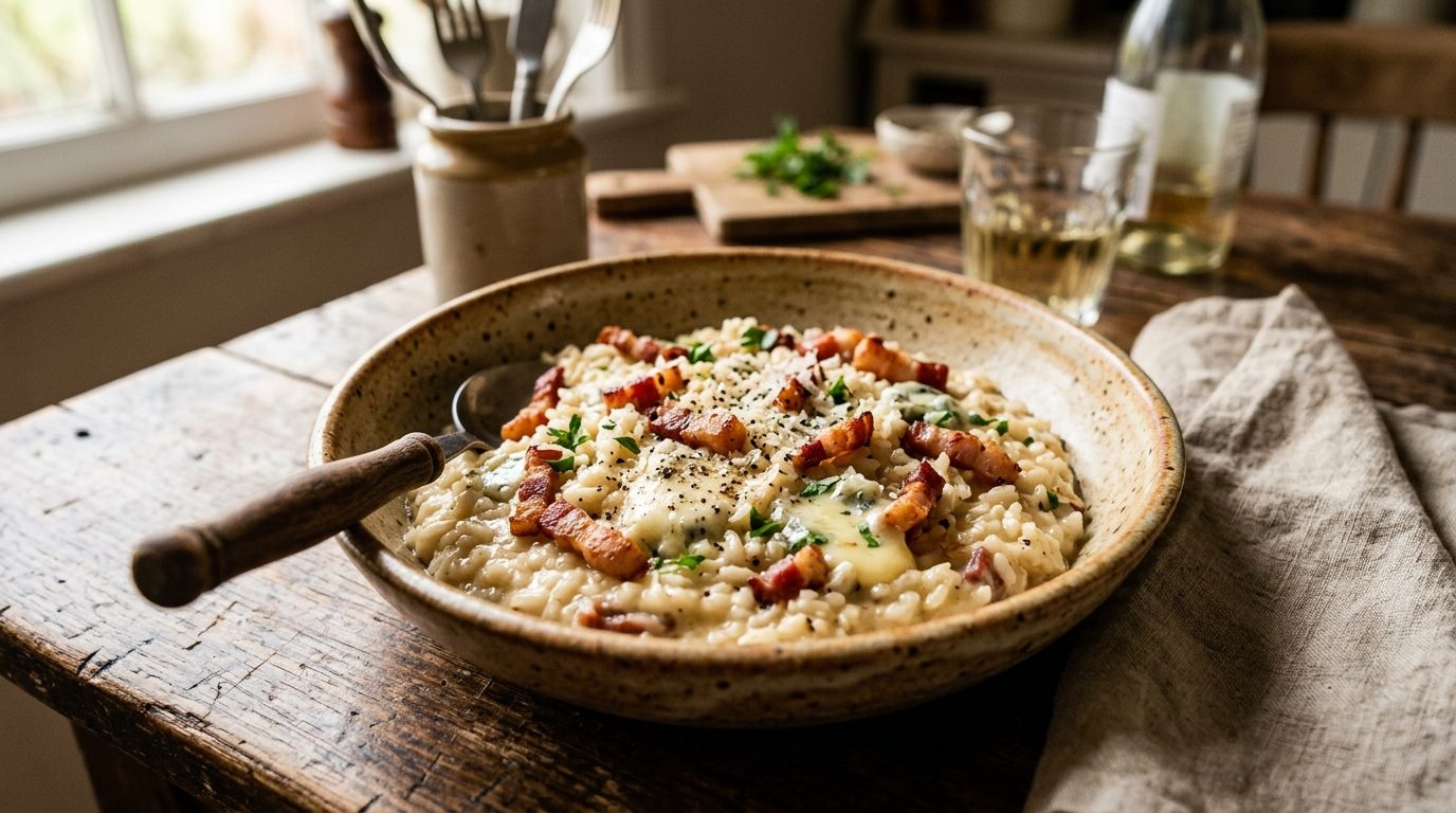 Risotto aux Lardons et Gorgonzola au Four : la Recette Express et Fondante