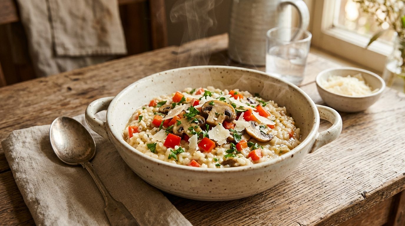 Risotto onctueux aux poivrons et champignons