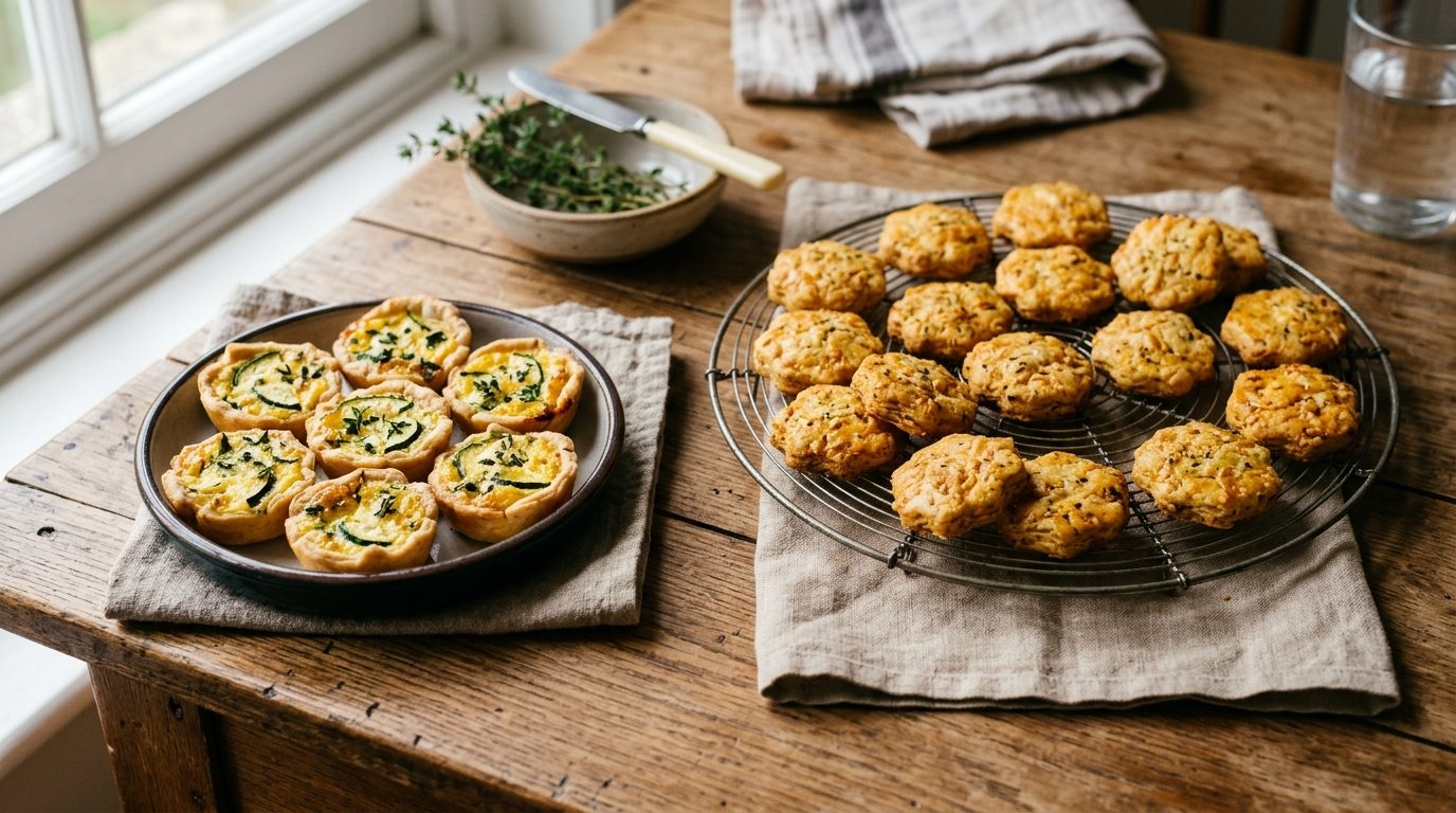 Duo apéritif maison : mini quiches légères et sablés dorés au curry