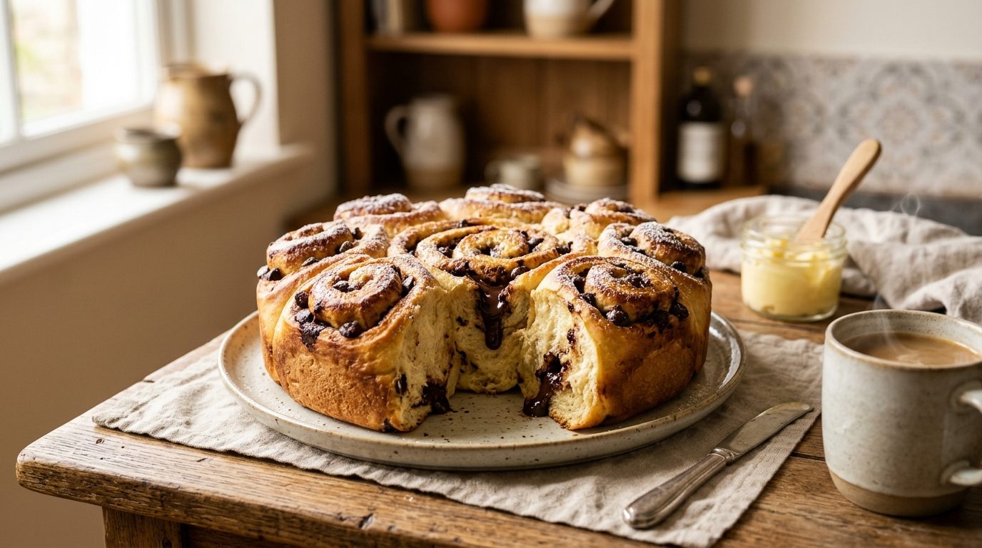 Brioche aux pépites de chocolat à la mie filante