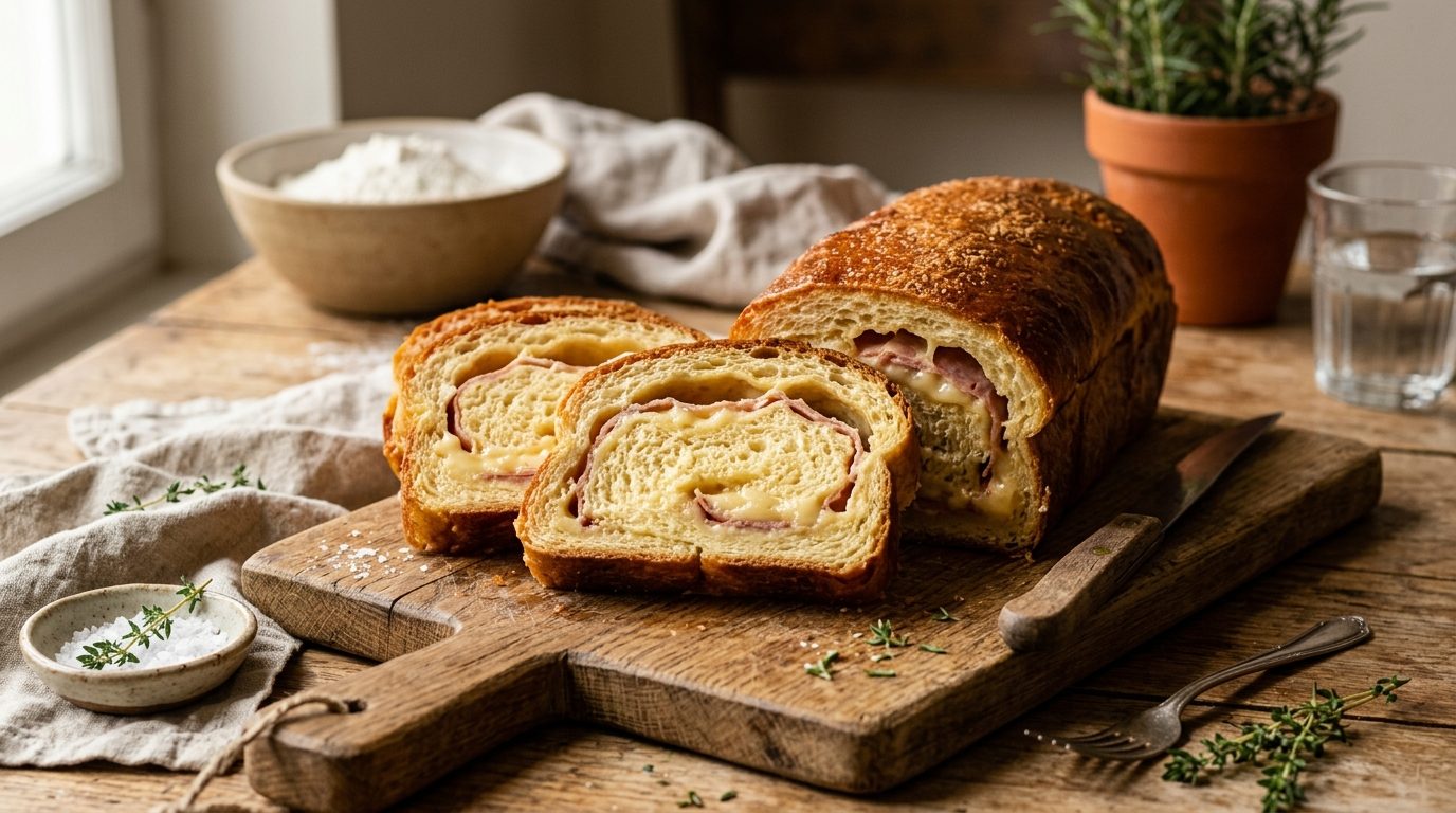 Brioche roulée au jambon et au fromage pour l’apéritif