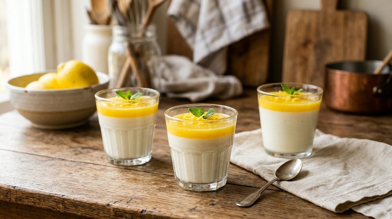 Verrines de panna cotta fondante nappées de lemon curd au citron frais