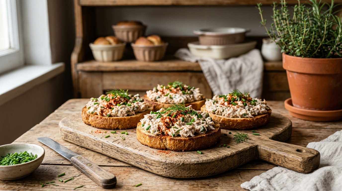 Toasts de pain maison et rillettes de thon
