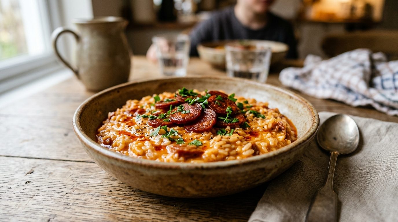Risotto au chorizo au four : la recette crémeuse et sans surveillance