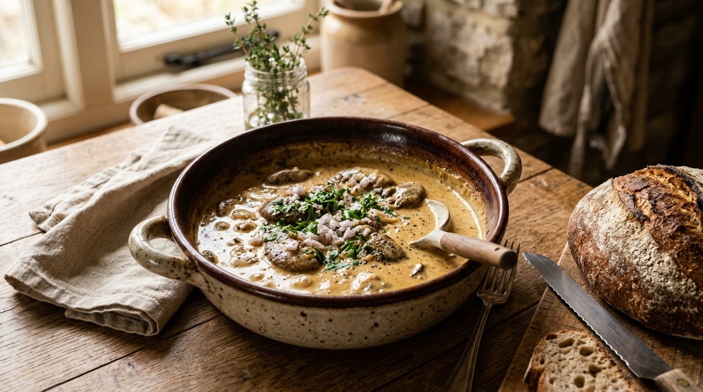 Rognons de bœuf flambés au whisky et crème moutardée