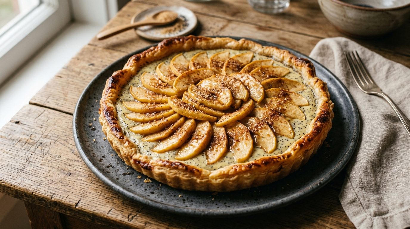 Tarte aux pommes et crème pâtissière aux graines de pavot