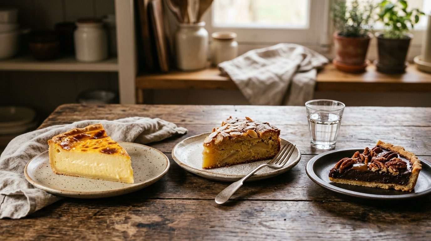 Cinq desserts gourmands faits maison : compote meringuée, flan parfumé et tartes réconfortantes