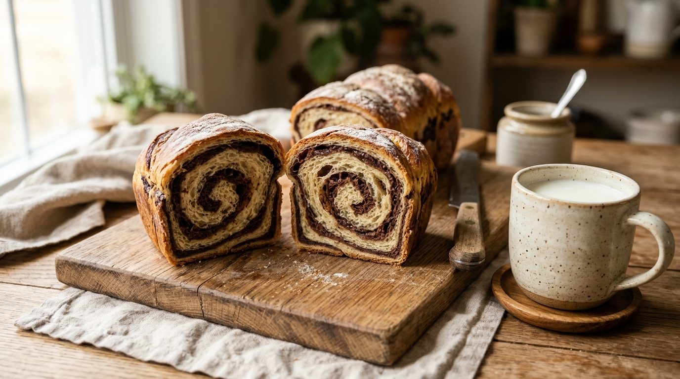 Brioche marbrée au chocolat et à la vanille