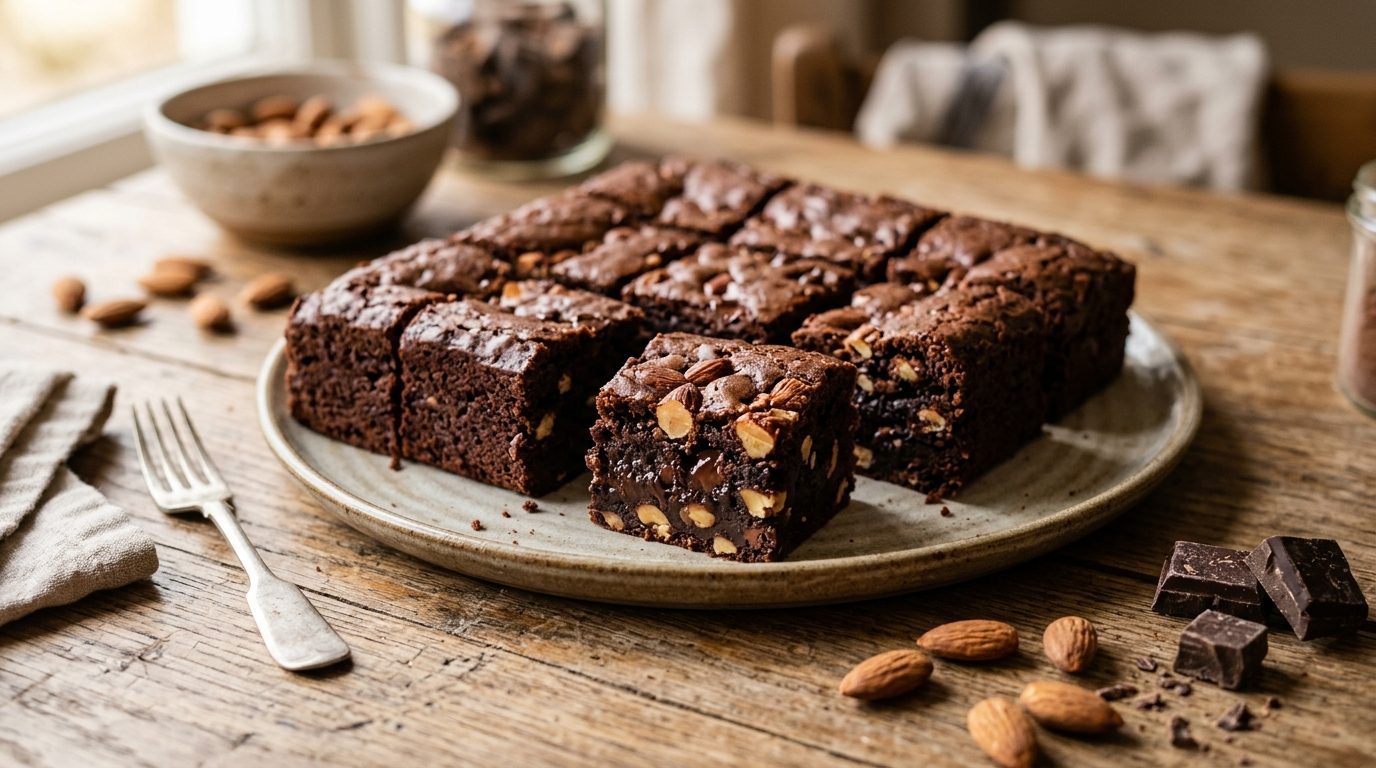 Gâteau fondant au chocolat noir et amandes croquantes