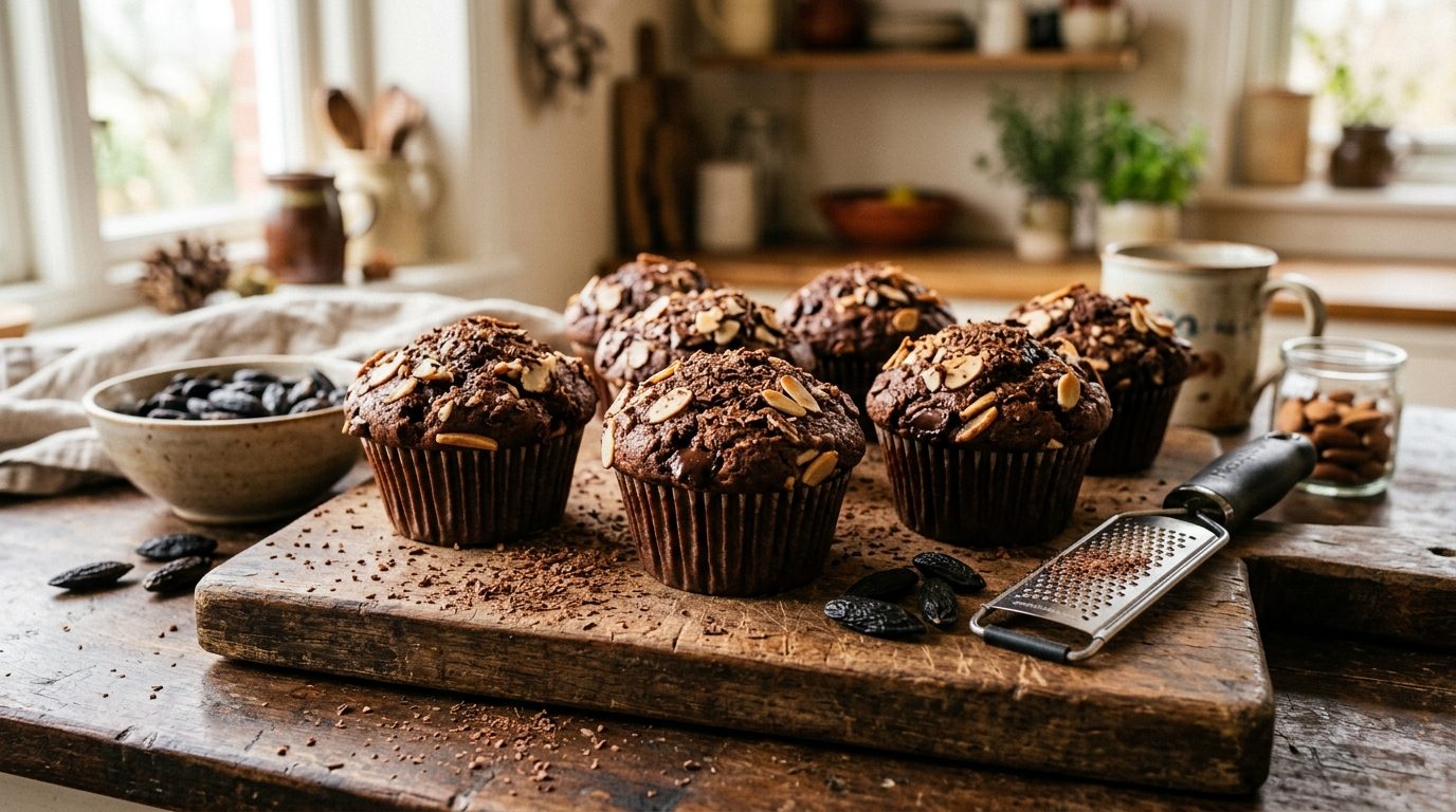Muffins fondants au chocolat noir, amandes et fève tonka