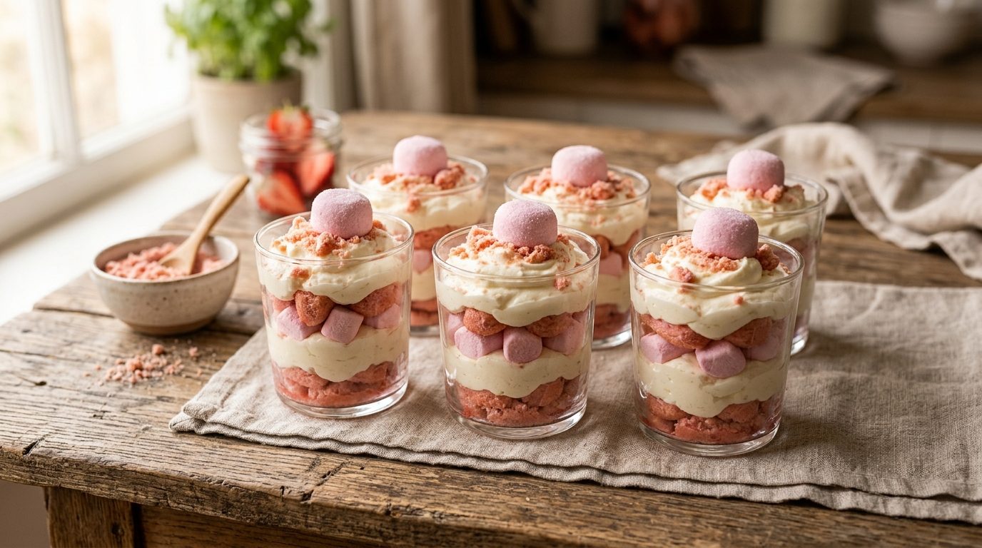 Tiramisu aux fraises Tagada et biscuits roses : la recette régressive
