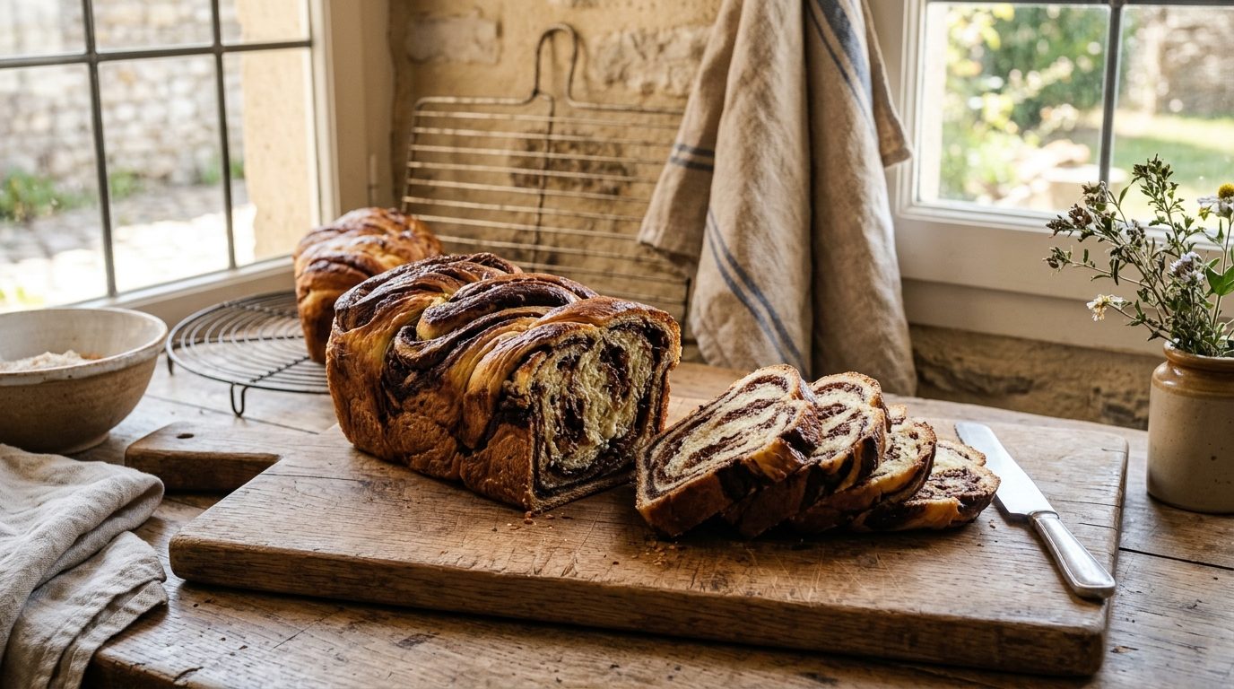 Brioche marbrée vanille et cacao pour le petit-déjeuner