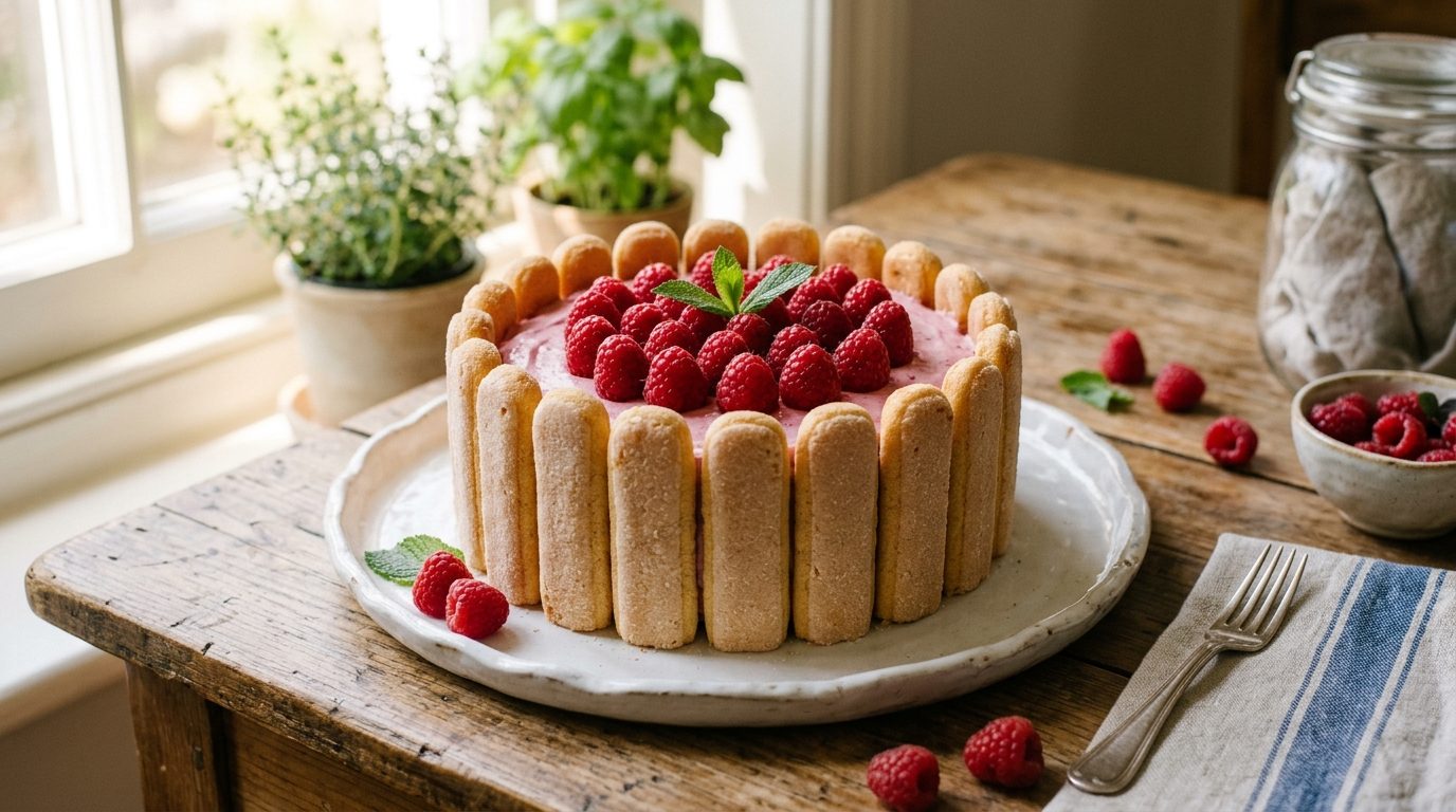 Charlotte aux framboises légère au fromage blanc
