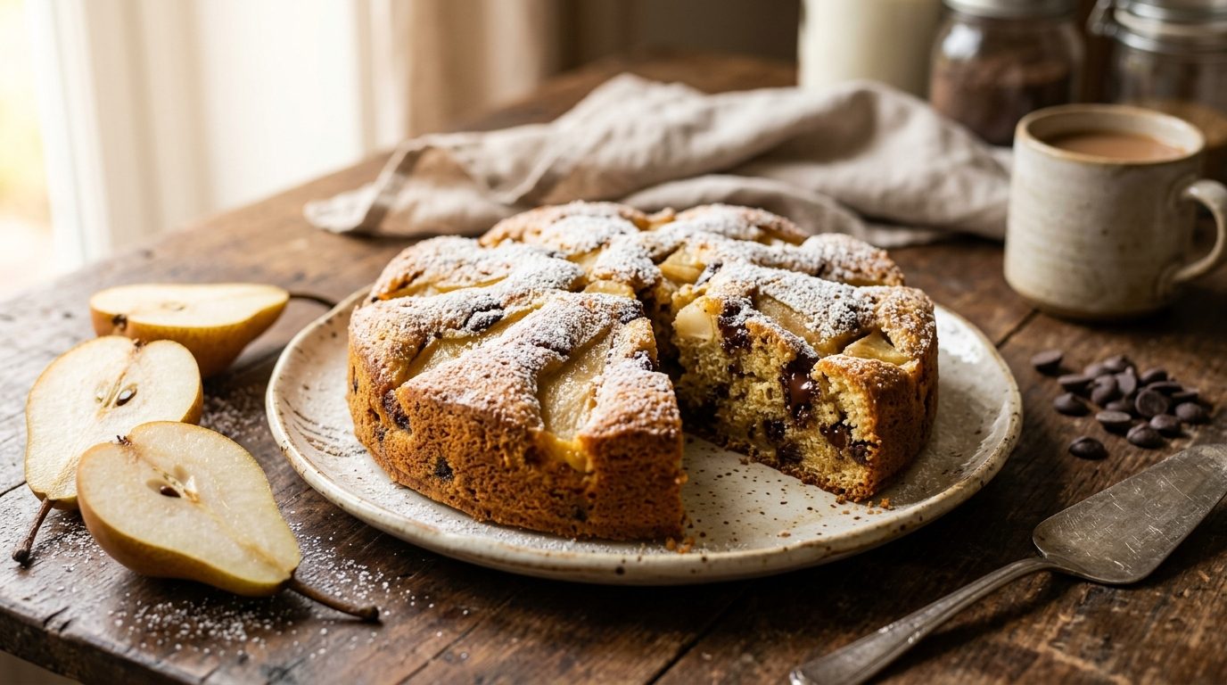 Gâteau moelleux aux poires et pépites de chocolat