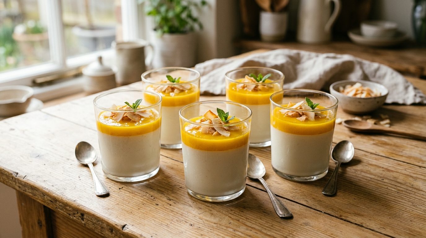 Panna Cotta Coco et Coulis de Mangue Fraîche : la Douceur Exotique