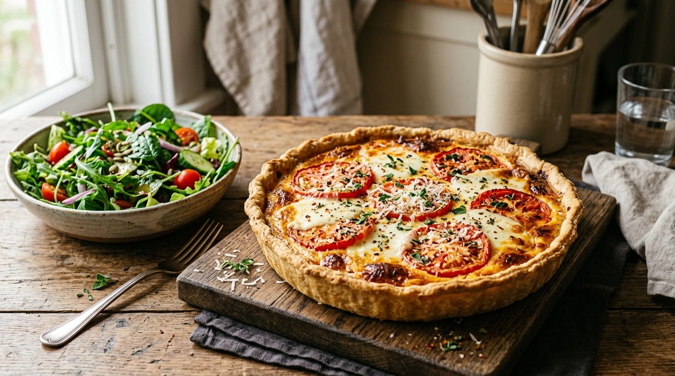 Quiche aux tomates, mozzarella et parmesan à l&rsquo;origan : le dîner facile et gourmand