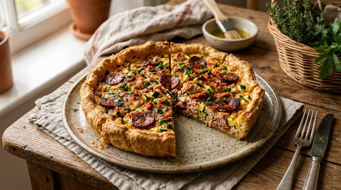 Tarte au thon, chorizo et courgettes : une recette salée pleine de saveurs