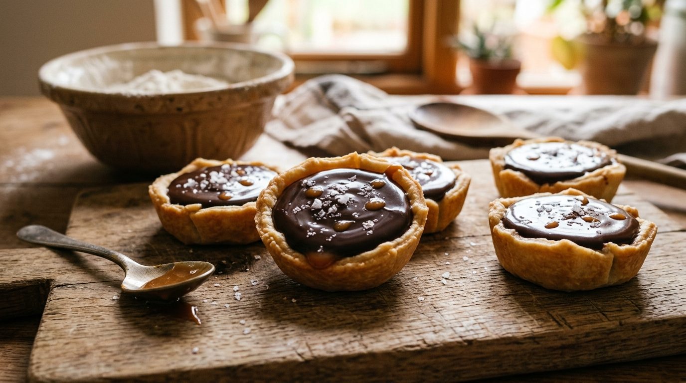Mini-tartelettes au chocolat noir et caramel au beurre salé faites maison