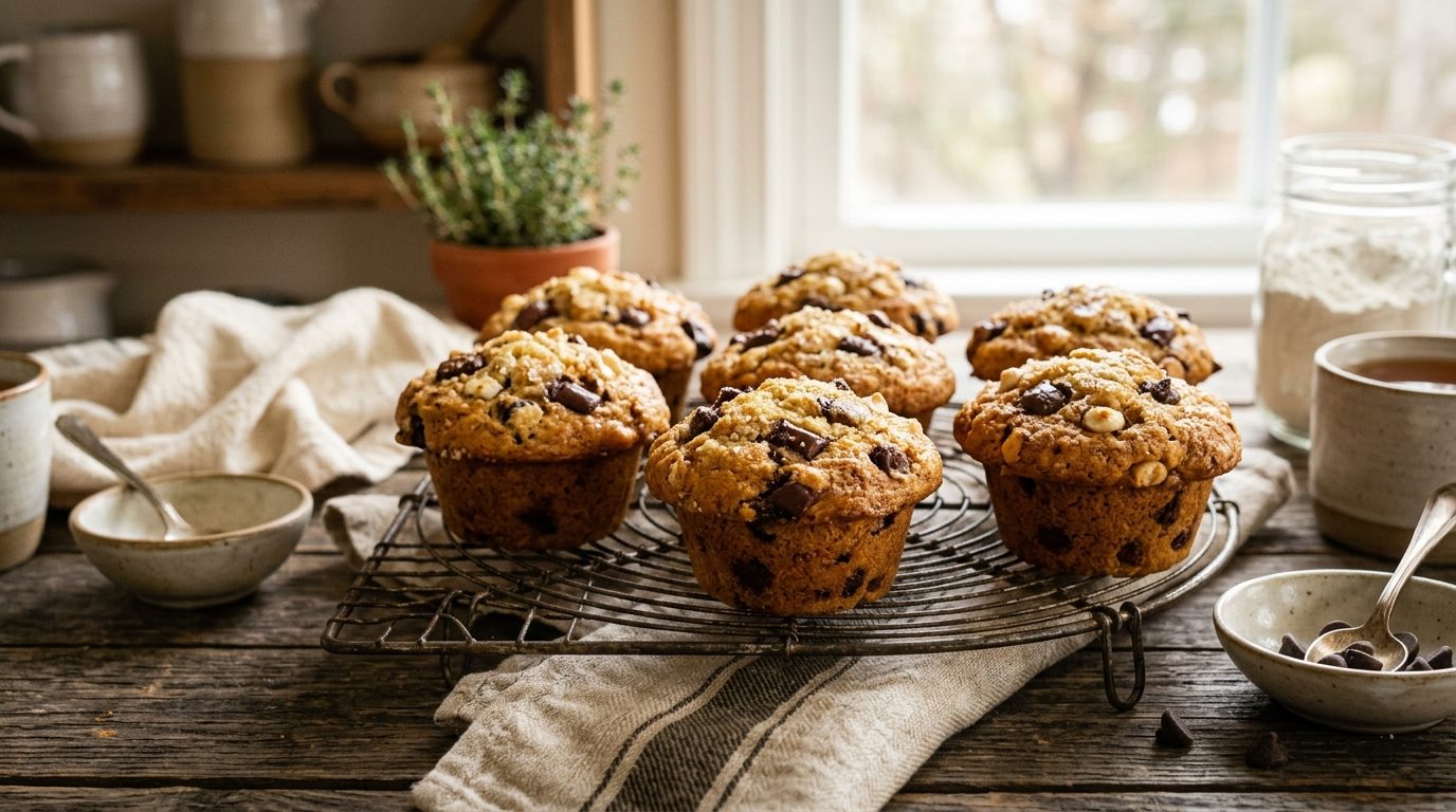 Muffins aux pépites de chocolat noir et chocolat blanc : la recette facile pour le goûter