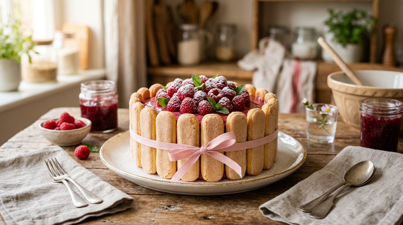 Charlotte aux framboises express au fromage blanc