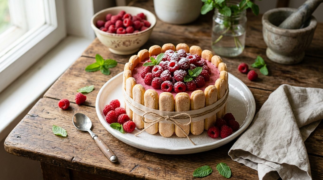 Charlotte légère aux framboises et fromage blanc