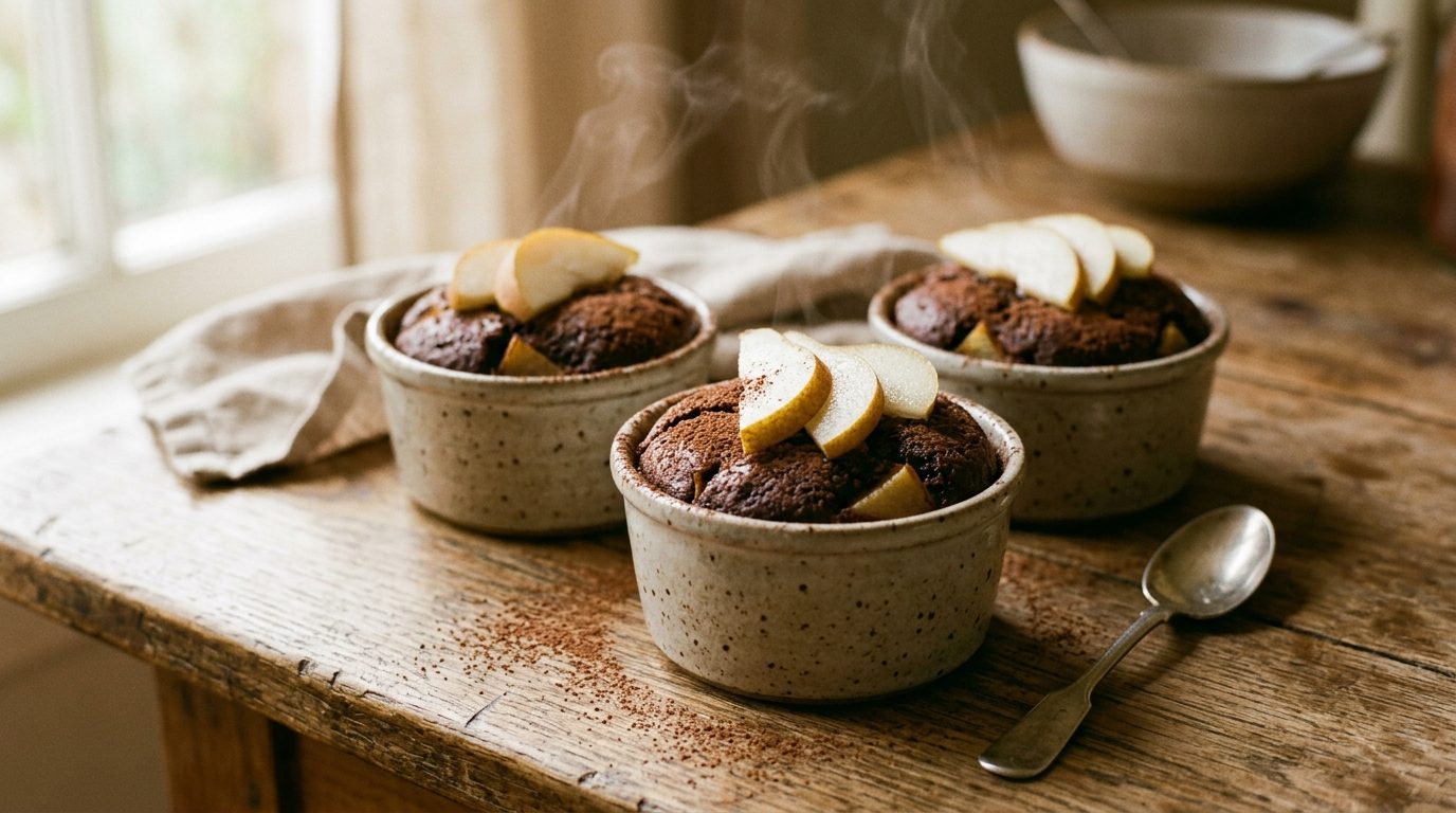 Petits Moelleux Poires et Chocolat en Ramequins