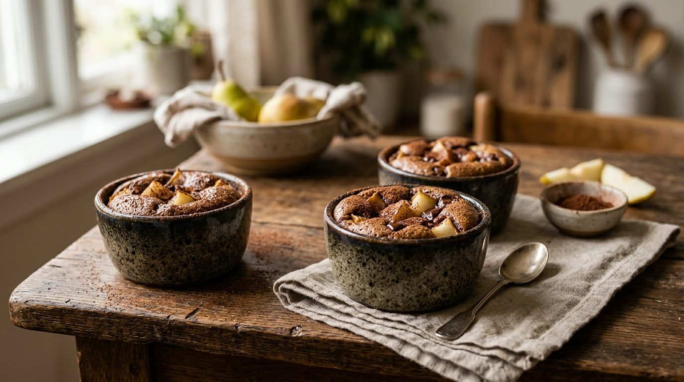 Petits gâteaux fondants poire et chocolat en ramequins