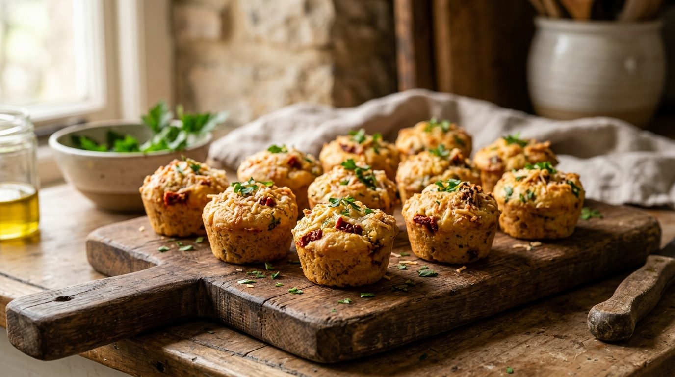 Muffins aux tomates séchées, parmesan et persil : la bouchée apéritive ensoleillée
