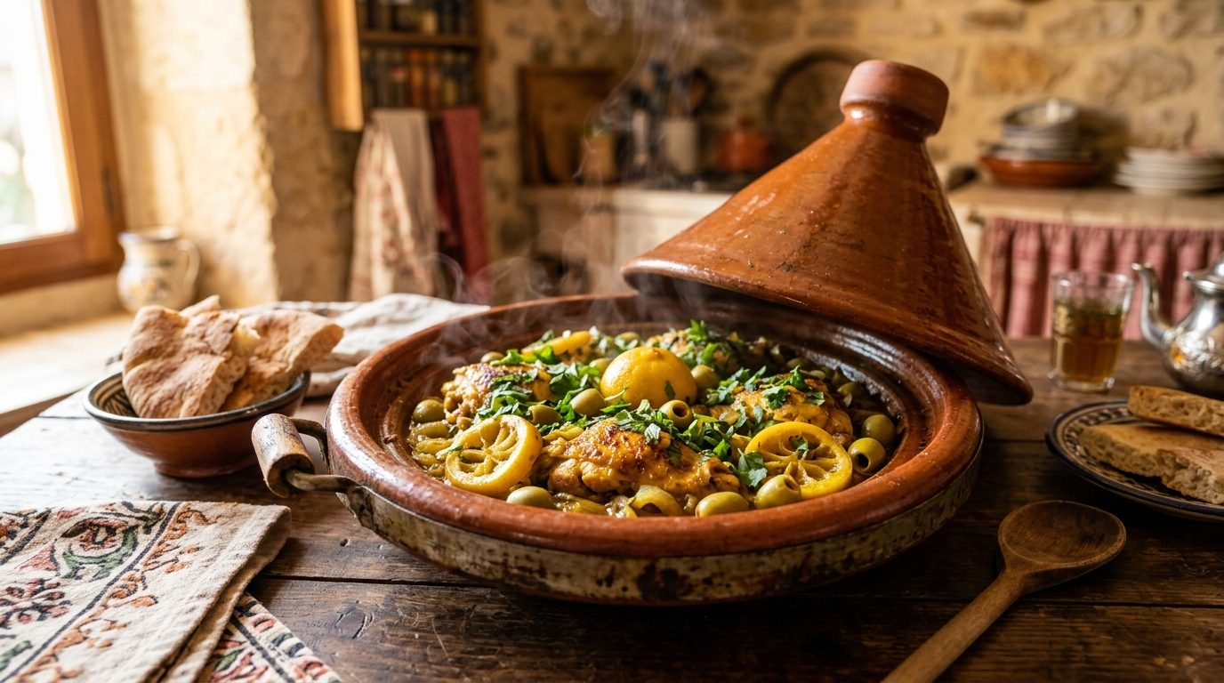 Tajine de poulet aux olives vertes et citron confit : la recette facile et fondante