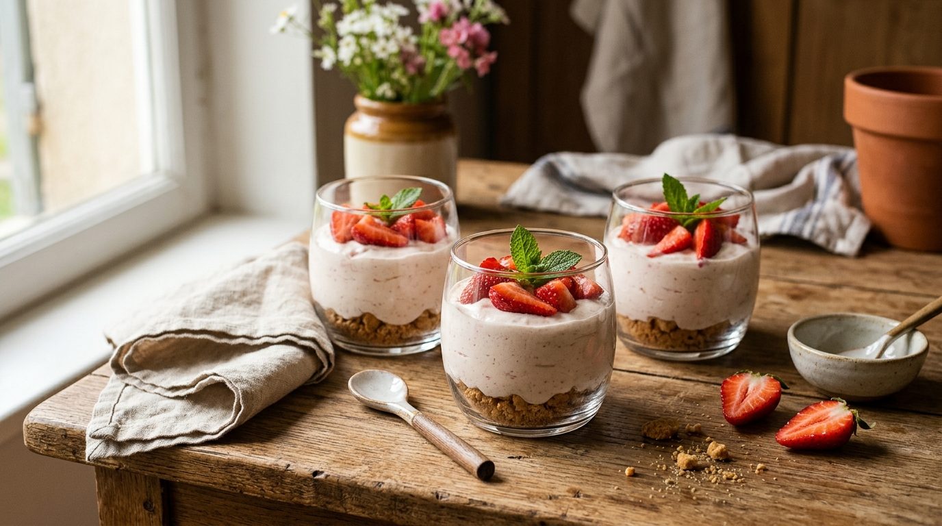 Mousse légère aux fraises et mascarpone en verrines