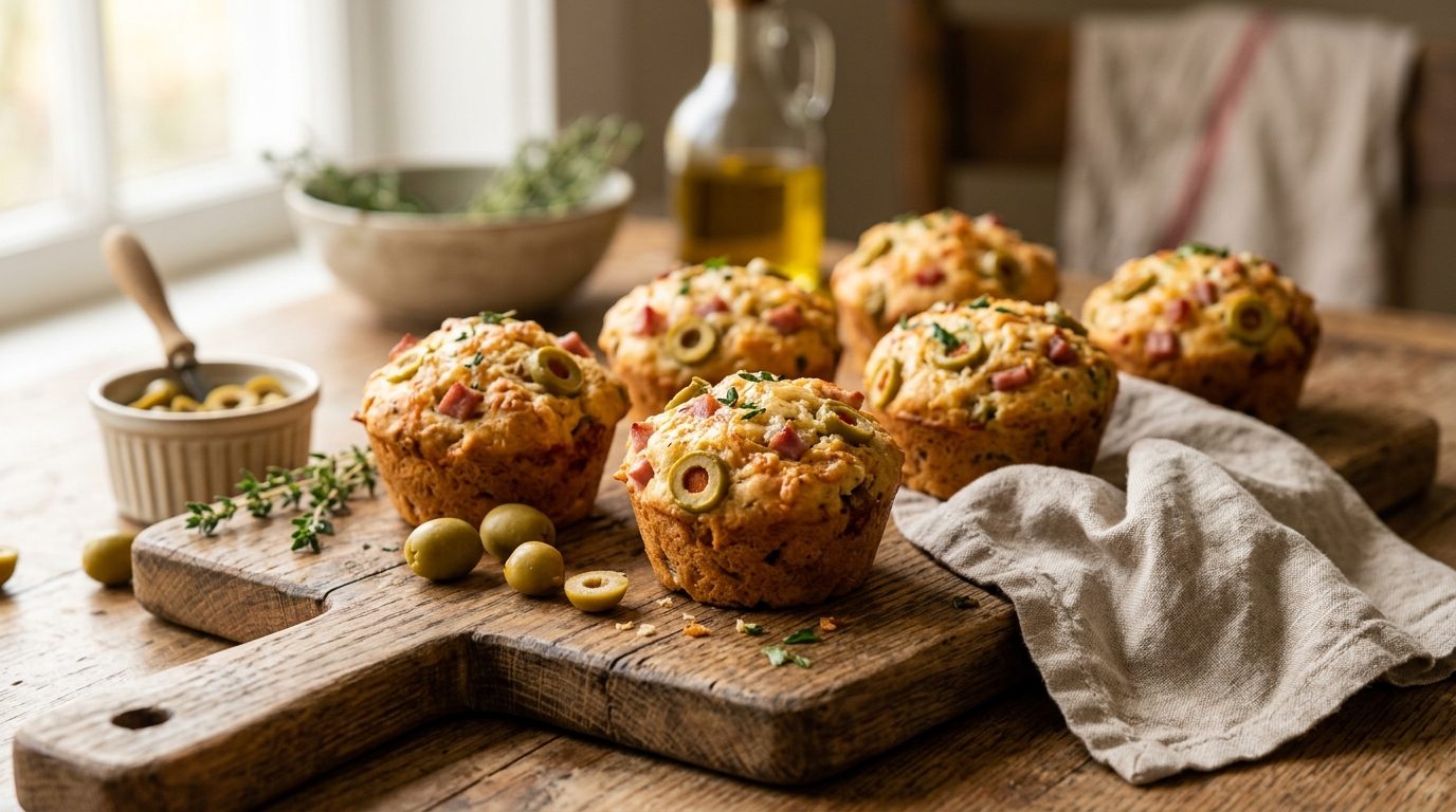Muffins salés au jambon blanc et aux olives vertes