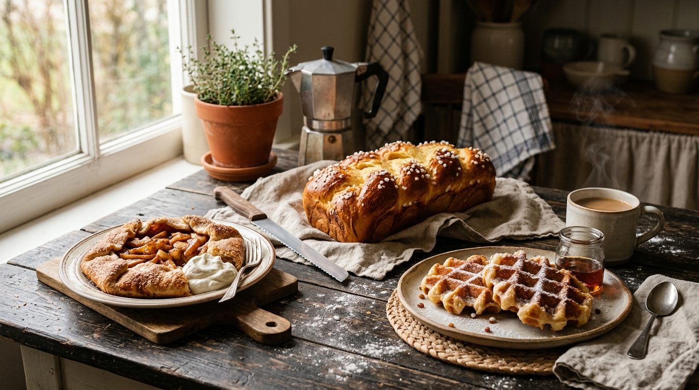 Nos meilleures viennoiseries maison : galette épicée, gaufres liégeoises et brioches moelleuses