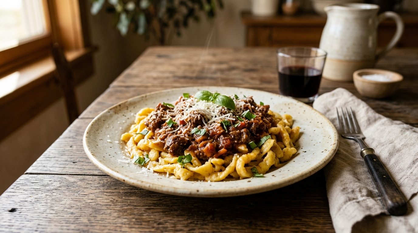 Spätzle maison sauce bolognaise express : la recette réconfortante