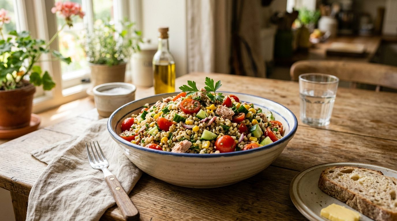Salade fraîche au boulghour, quinoa et légumes du potager