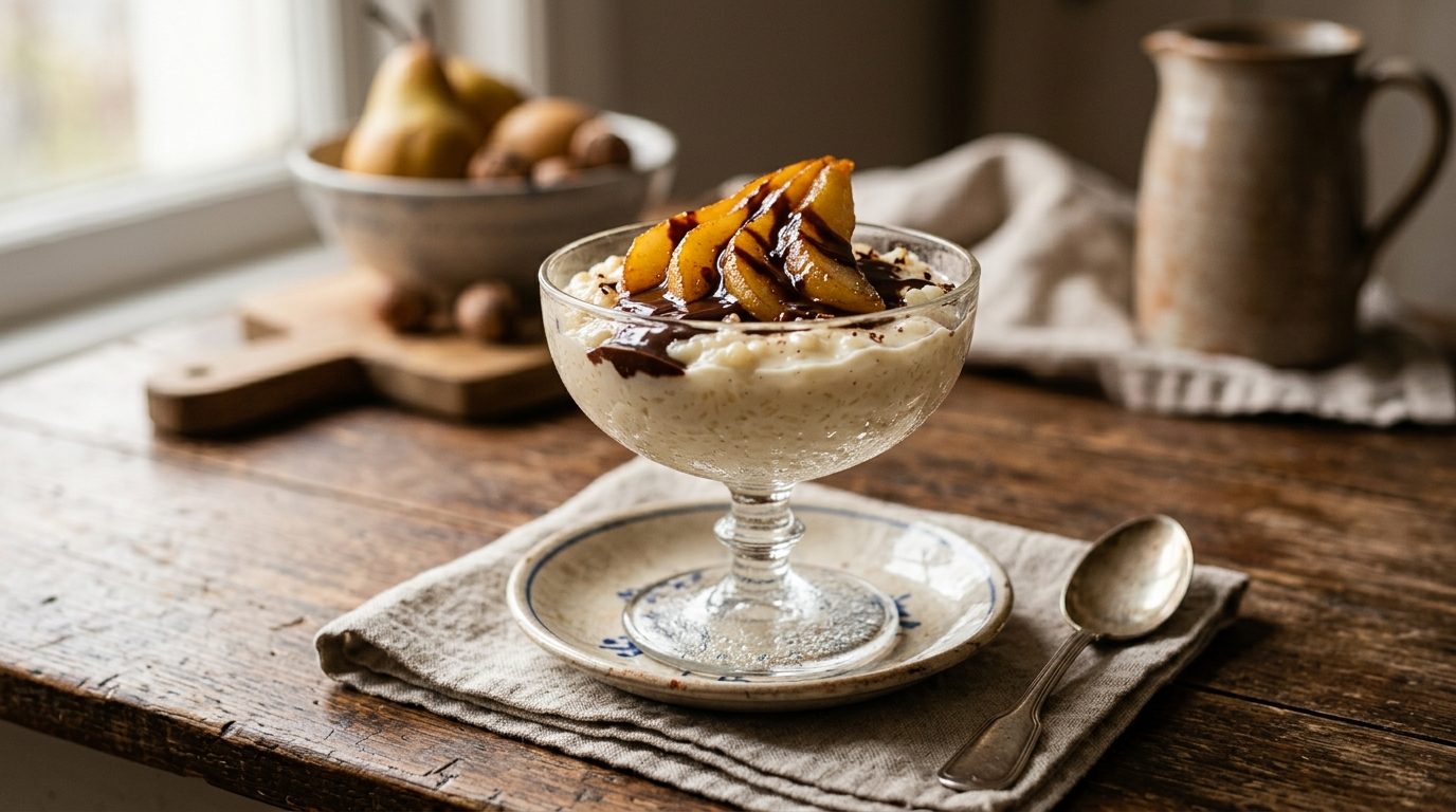 Riz au lait crémeux poire et chocolat façon Belle-Hélène